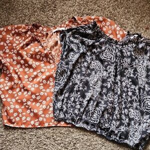 Loft Floral Print Women's Tops Set - Orange and Black. Medium